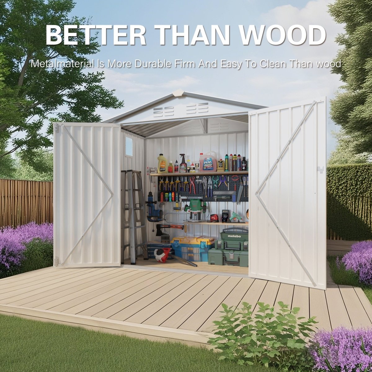 6X4 FT Metal Outdoor Storage Shed,Tool Shed with Pitched Roof Watertight with Positive Window and Lockable Door Compact Metal Tool Shed for Garden, Backyard,Patio,Sundries and Bike Storage, White+Gray - HomeDIYer
