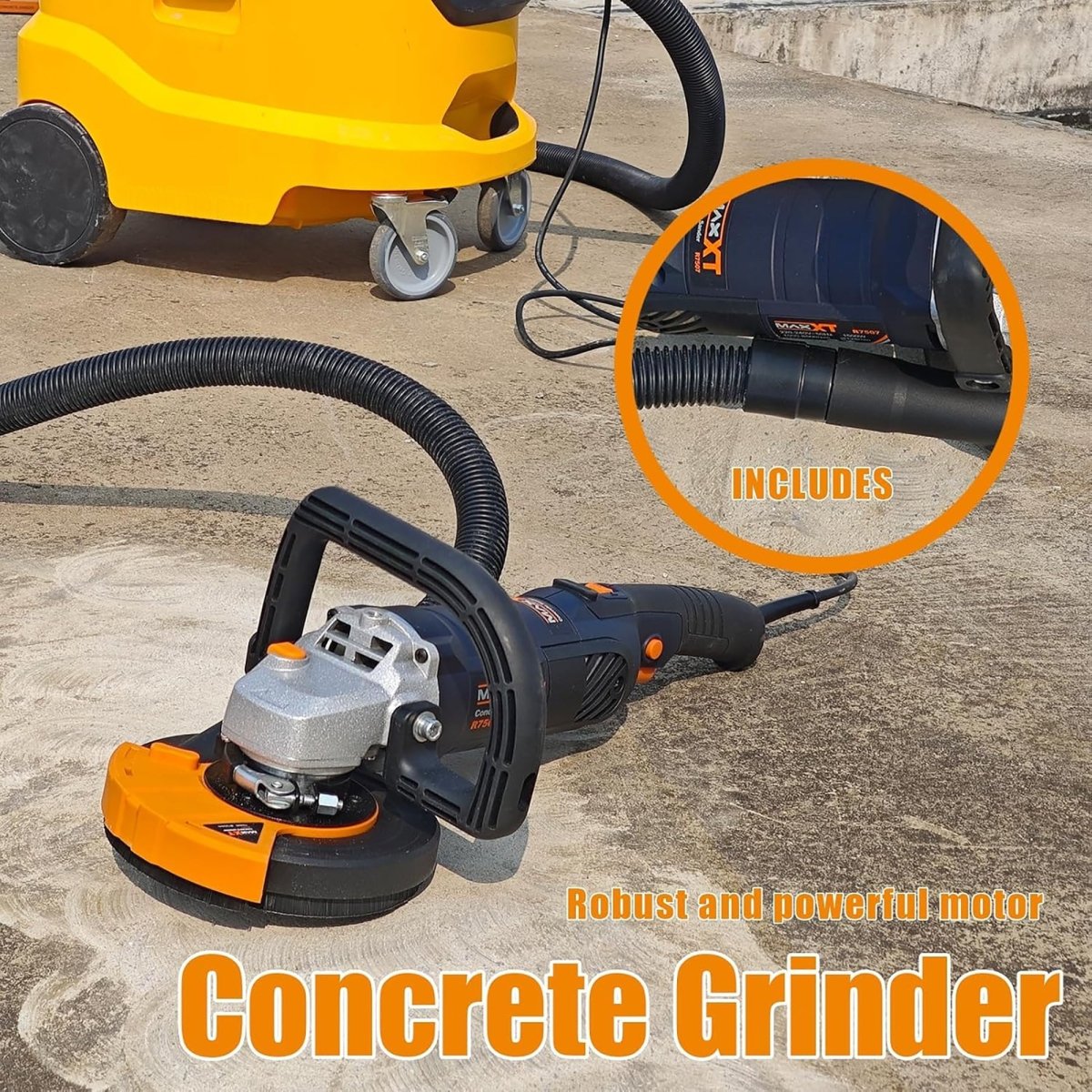 5 Inch Concrete Surfacing Grinder, 1500W 14A Motor, 7 Adjustable Speed Angle Grinder Kit with Diamond Disc, Removable Guard, Concrete Sander for Polishing and Grinder Stone Cement Marble Granite - HomeDIYer