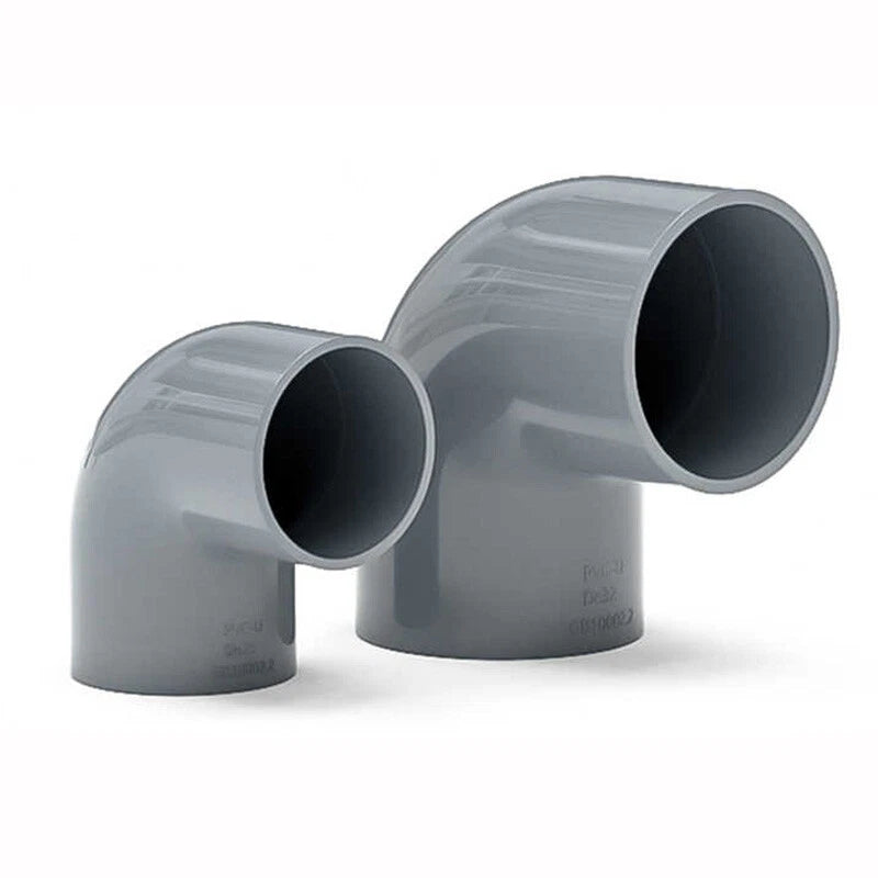 PVC Pipe Fittings Connector 90° Elbow Adapter Solvent Weld ID 20mm - 160mm Grey