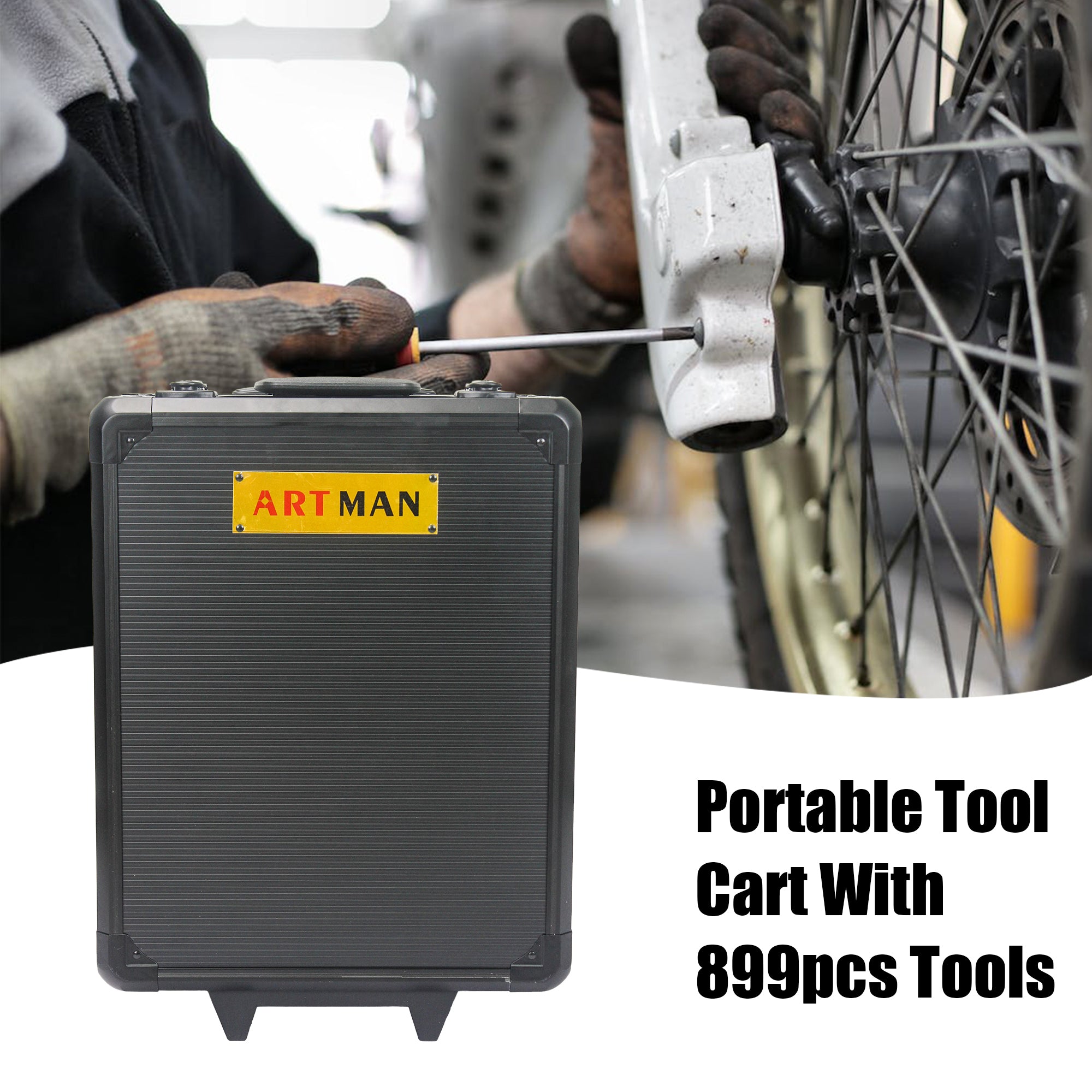 899pcs Home Repair Tool Set Kit, Toolbox Storage Case with 4 Drawers, General Household Tool Kit with Rolling Tool Box, Tool Set Kit for Maintenance, Garden, Homeowner, Handyman -Black