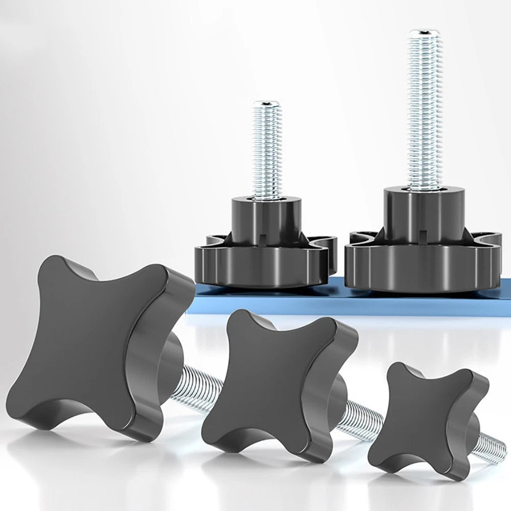 M5-M10 Thumb Screws Black Plastic Four Star Head Hand Grip Knob Bolts Galvanized