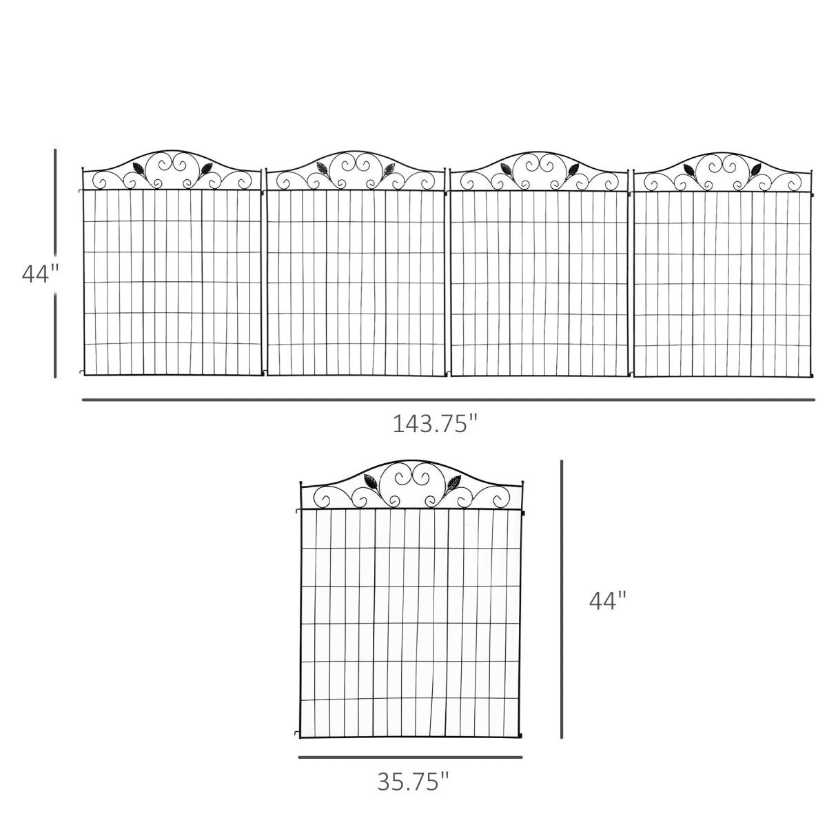 Outsunny 4 - Pack Decorative Garden Fence Panels | 44" Steel Border Fence - HomeDIYer