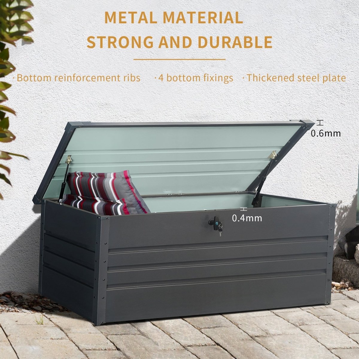 260 Gallon Metal Outdoor Deck Box - Waterproof Lockable Storage with Tabletop - HomeDIYer
