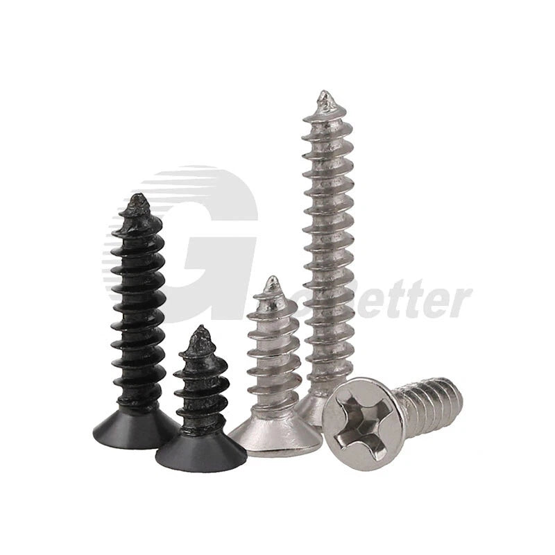 M1 M1.2 M1.4 M1.7 M2 M2.3 M2.6 M3 Flat Head Self‑Tapping Screws – Black Zinc or Nickel Plated