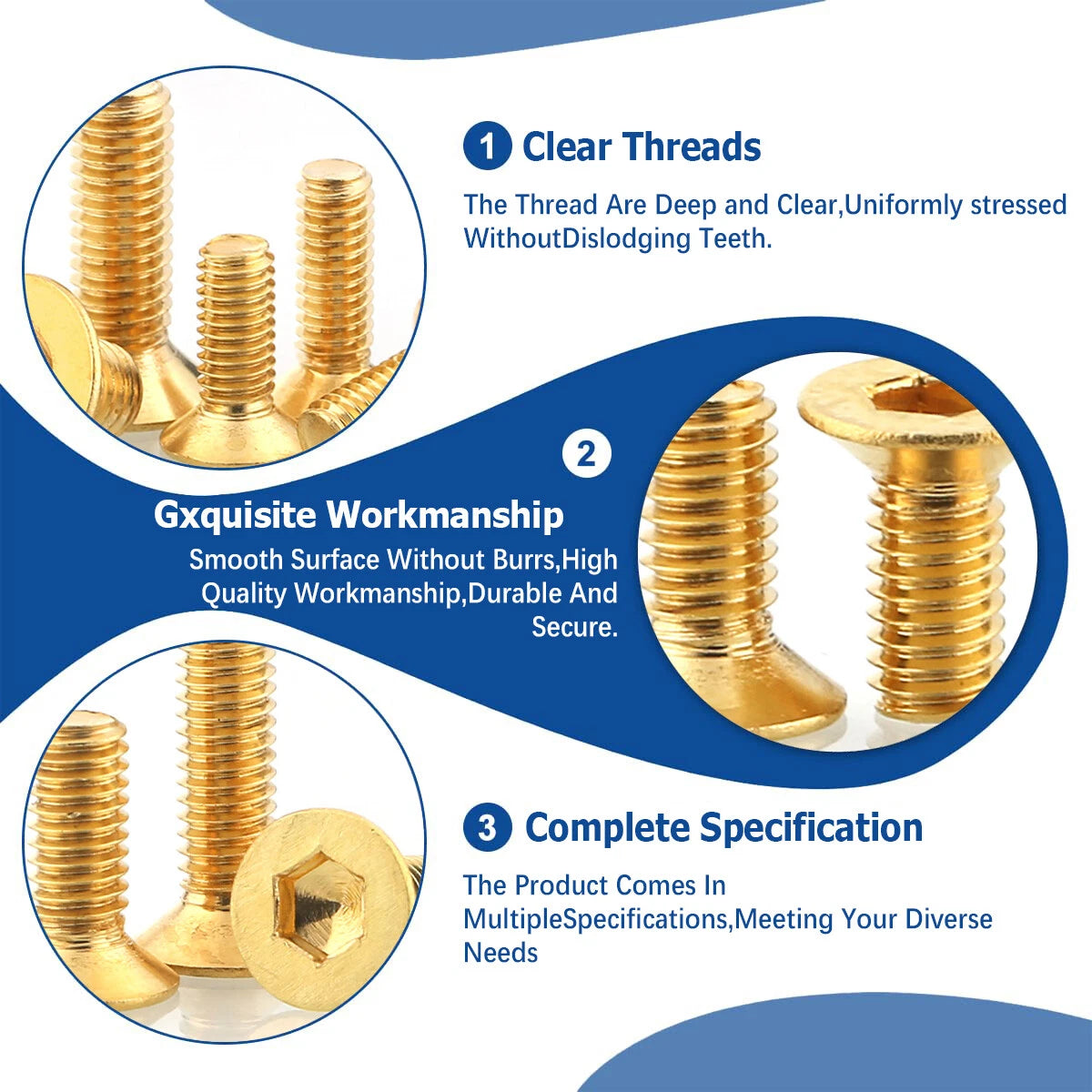 Solid Brass Hex Socket Countersunk Machine Screws – M3 to M12, Allen Drive, Flat Head (8–50mm)