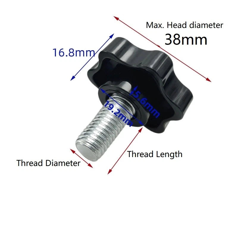 Plastic Black Rosette Thumb Screws M6 M8 M10 M12 Knob Bolt Star Head 38 48mm