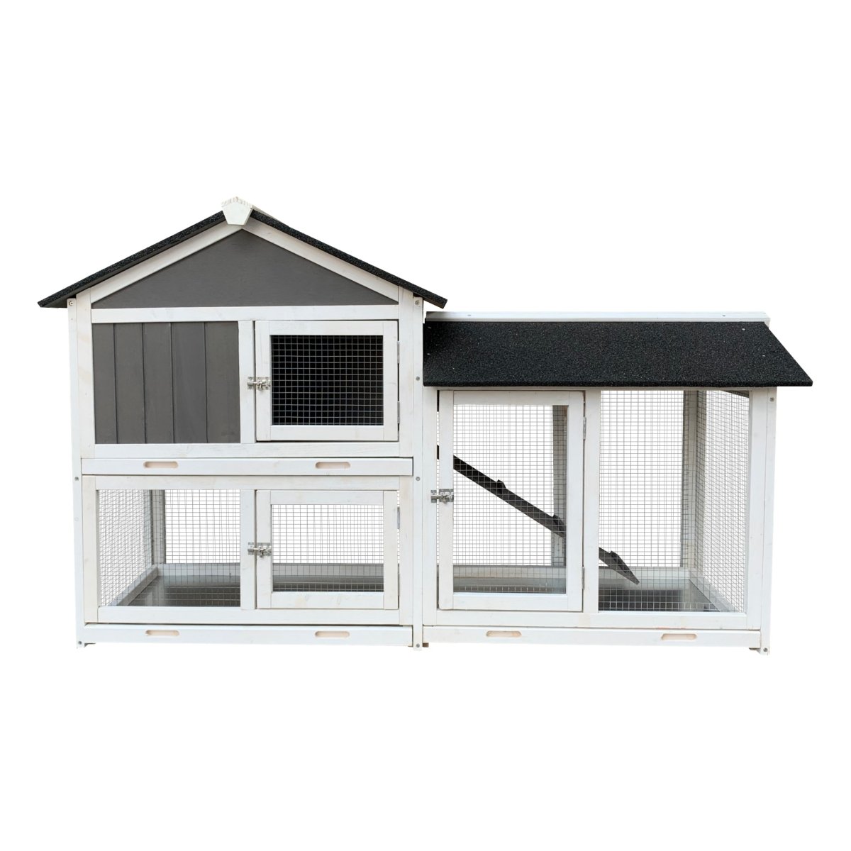 Removable Tray Ramp wooden outdoor rabbit hutch with running cage - HomeDIYer