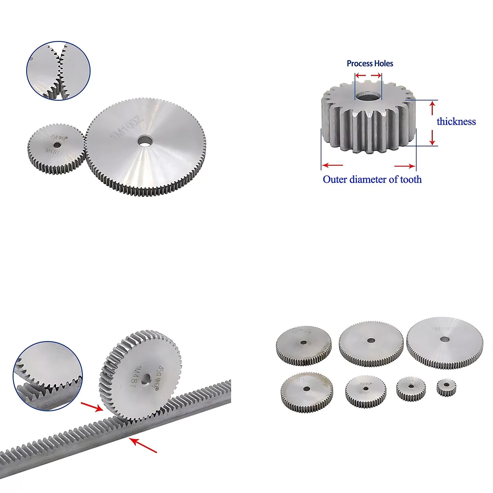 1/1.5/2 Mod 12T-150T Spur Gear 45# Steel Pinion Gear Thickn10-20mm Transmission