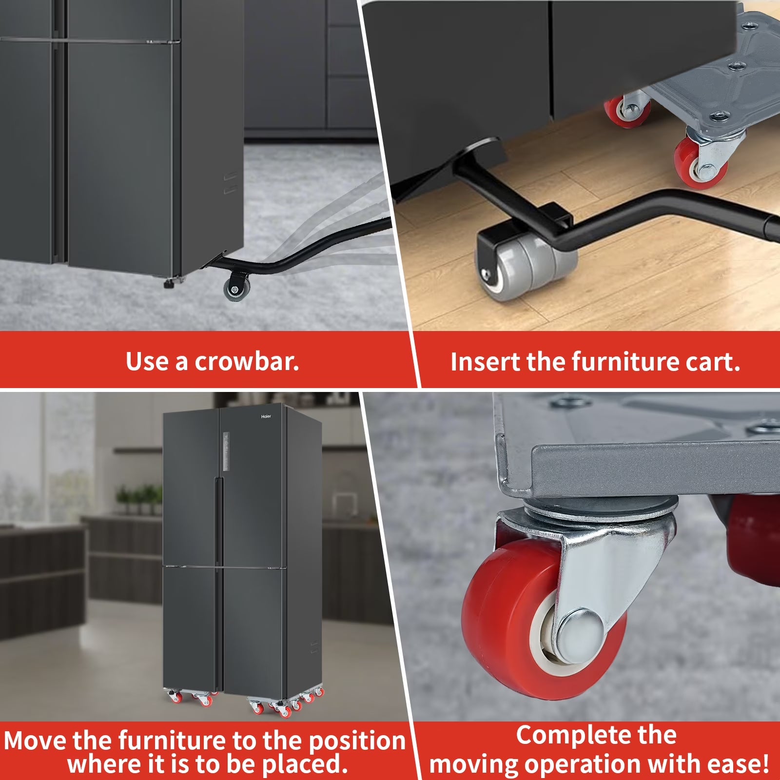 5-Wheel Heavy Duty Furniture Dolly – Carbon Steel Furniture Mover with 360° Rotating Rubber Casters, Max Load 1300 lbs
