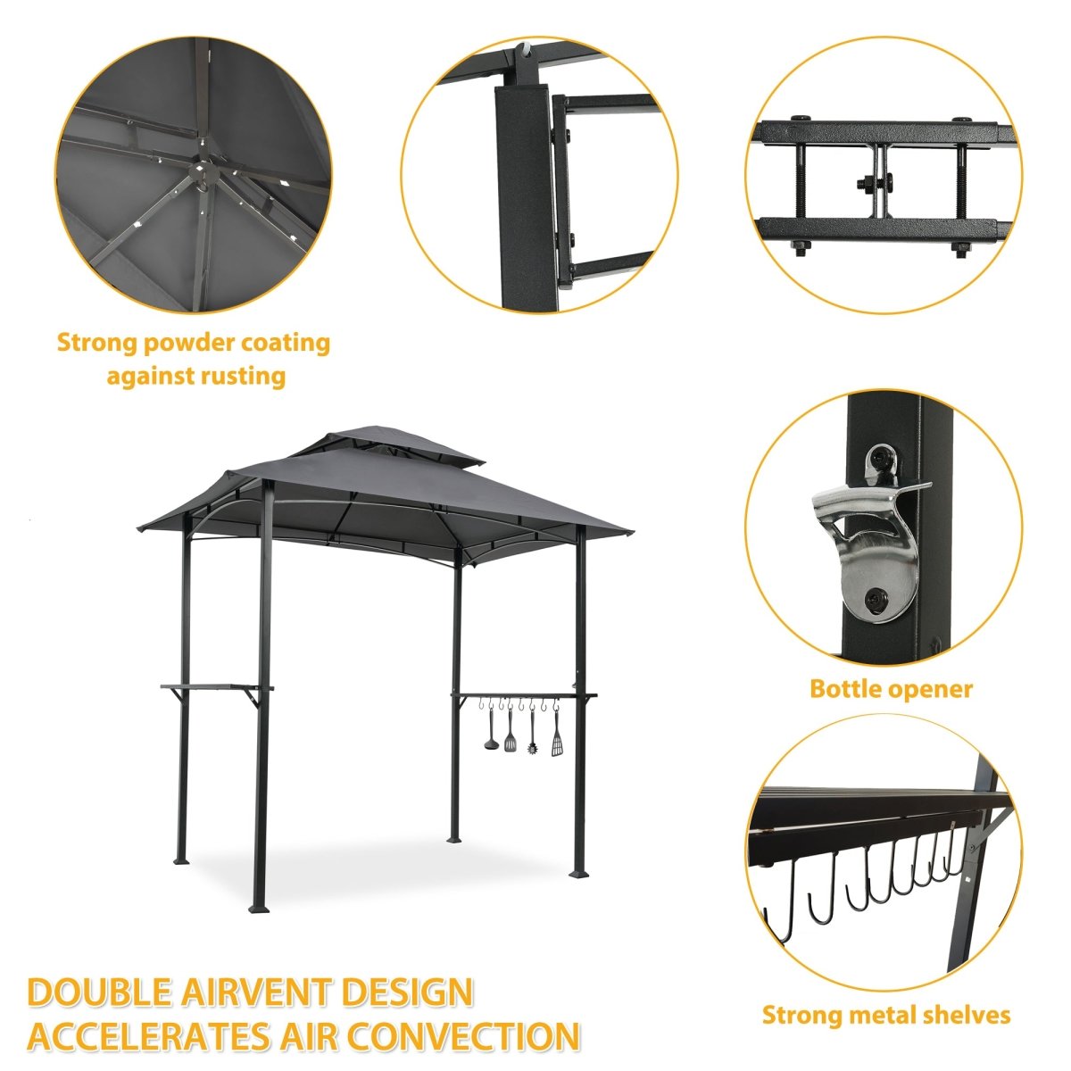 Outdoor Grill Gazebo 8 x 5 Ft, Shelter Tent, Double Tier Soft Top Canopy and Steel Frame with hook and Bar Counters - HomeDIYer