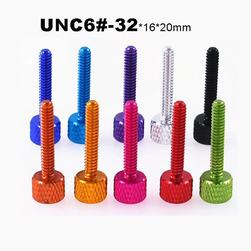 UNC 6#-32 Aluminum Anodized Knurled Thumb Screws — D8×6 Hand Knob Bolts, 16mm & 20mm