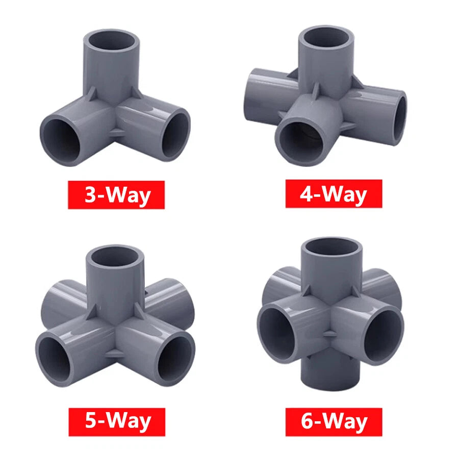 PVC 3 4 5 6-Way Elbow Connector Coupling Pipe Fittings Dia 20 25 32 40 50mm Grey