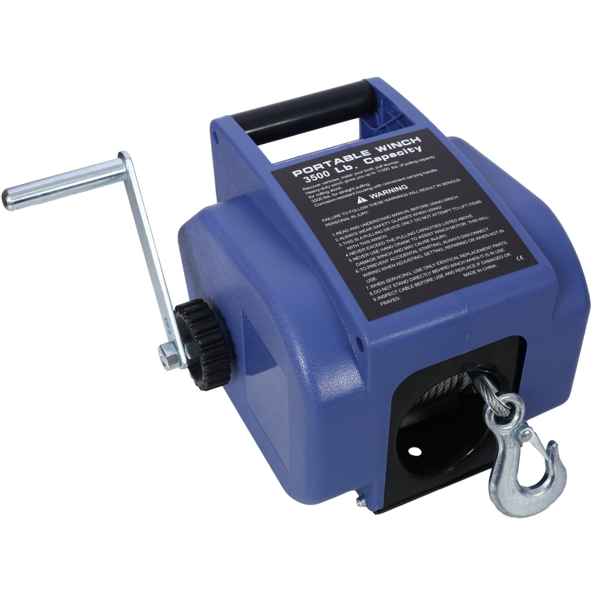 12v Trailer Winch,Reversible Electric Winch, for Boats up to 6000 lbs.Galvanized Wire Rope,with extra pulley hook,power in and power out,with manual function.blue plastic casing - HomeDIYer