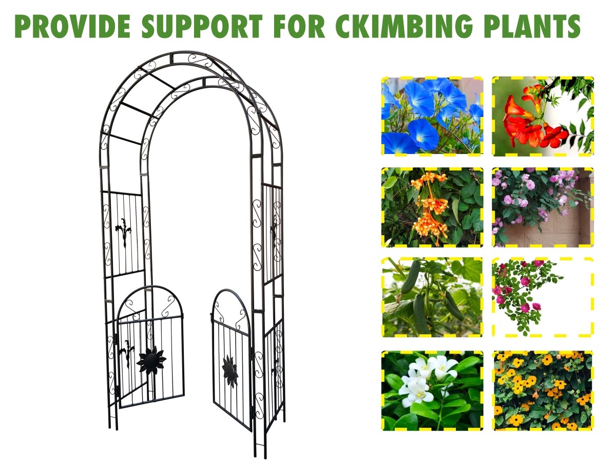 Metal Garden Arch with doors Garden Arbor Trellis Climbing Plants Support Arch Outdoor Arch Wedding Arch Party Events Archway Black - HomeDIYer
