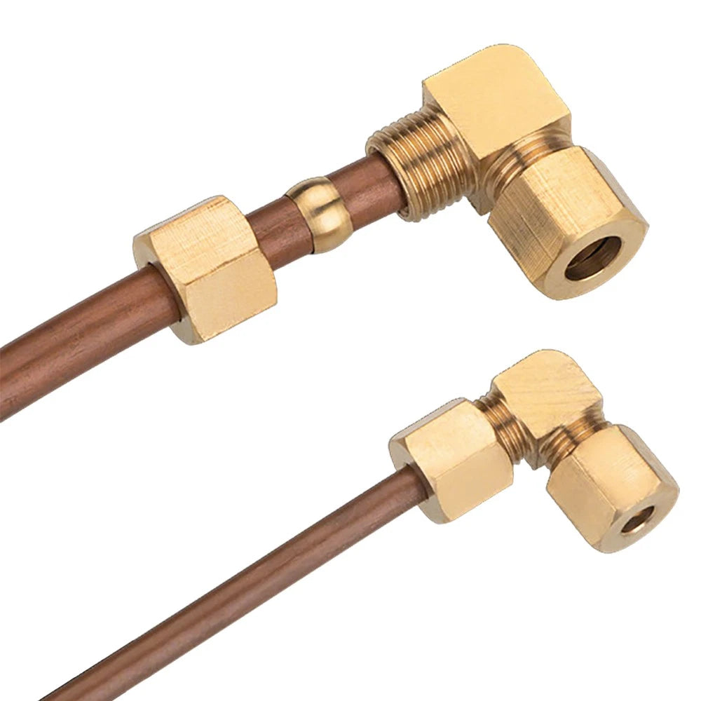 Brass Double Compression 90° Elbow Tube Fitting for Copper Pipe — 6mm to 12.7mm