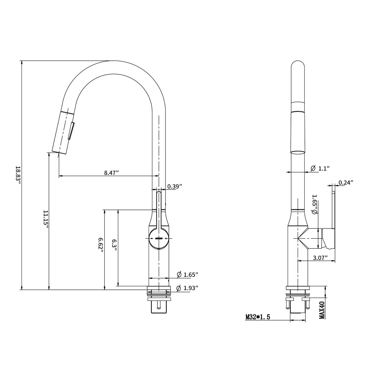 18.83" CUPC Certified Pull - down Kitchen Faucet (Brushed Nickel Finish) - HomeDIYer
