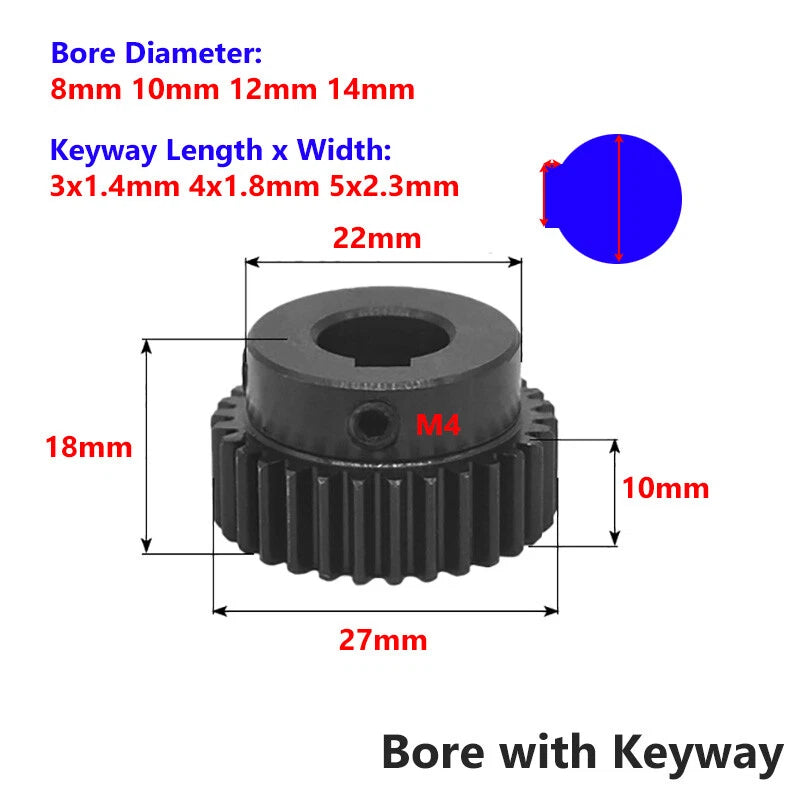 1 Mod 25 Teeth Spur Gear Motor Gears with Set Screws Black Oxide Carbon Steel