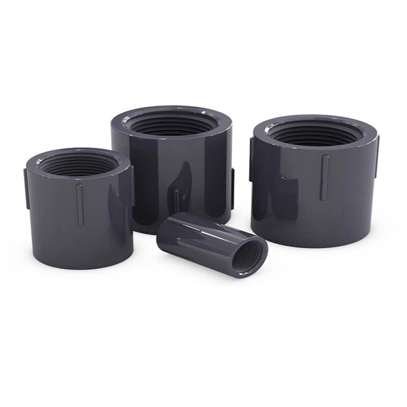 PVC Double Female Threaded Straight Coupling Adapter — Dark Gray, 20mm–63mm