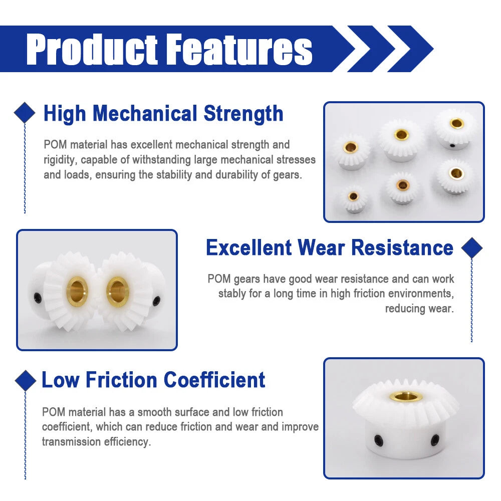 Module 1M Ratio 1:2 White POM Umbrella Bevel Gear 20/40 Teeth Bore 5/6/8/10/12mm