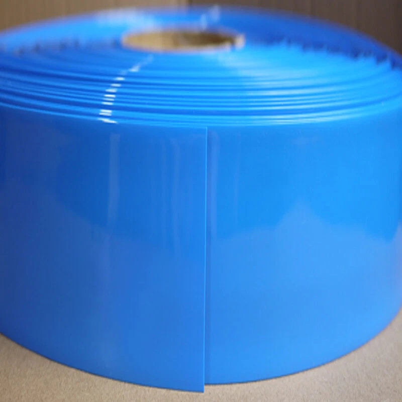 Blue PVC Heat Shrink Tube for Battery Pack Wrapping — 295mm to 380mm Flat Width