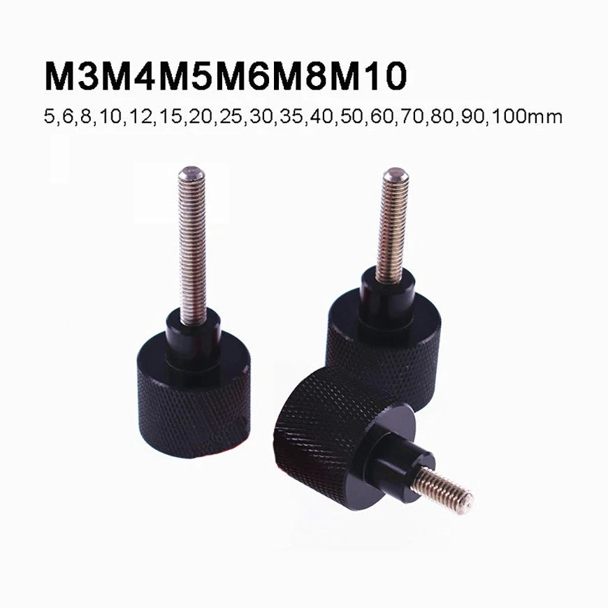 Knurled Thumb Screws M3–M10 | Black Aluminum Nut + Stainless Steel Rod