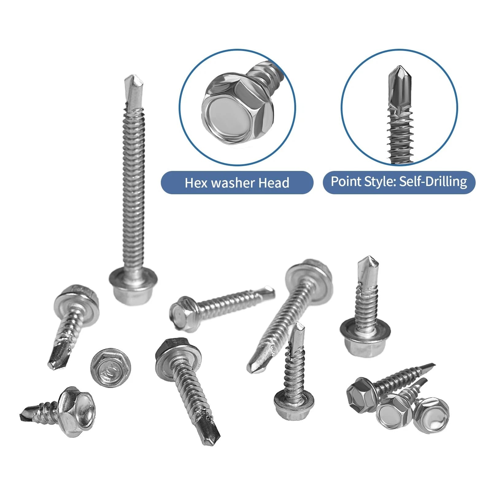 400PCS Hex Washer Head Self Drilling Tek Screws – 410 Stainless Steel, #8 #10 #12
