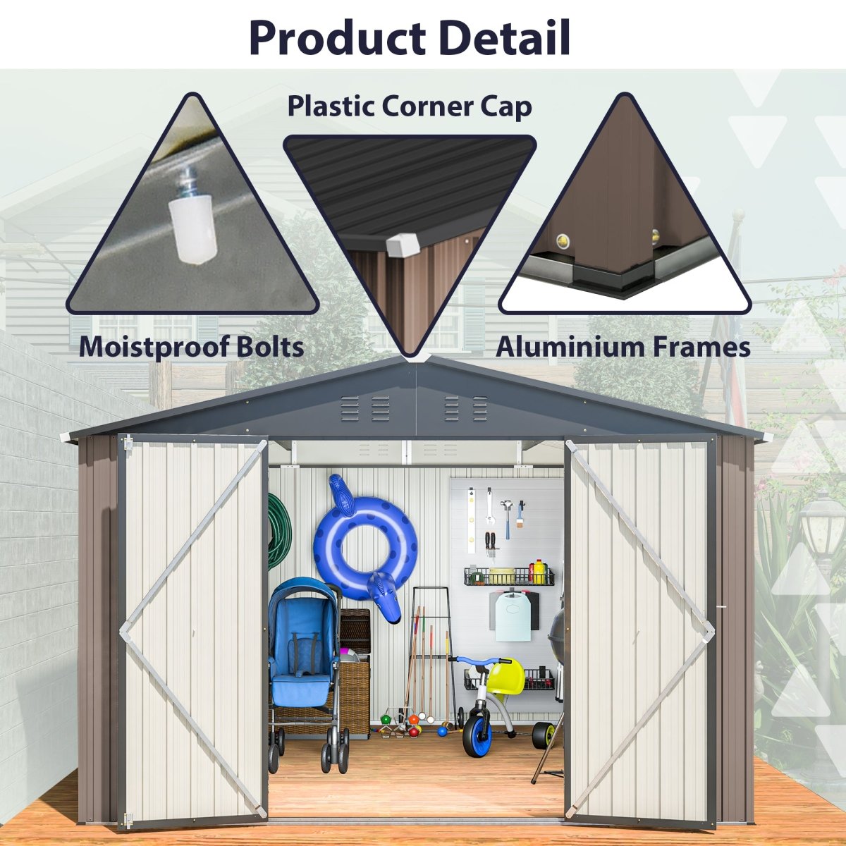 10' x 10' Metal Storage Shed for Ourdoor, Steel Yard Shed with Design of Lockable Doors, Utility and Tool Storage for Garden, Backyard, Patio, Outside use - HomeDIYer