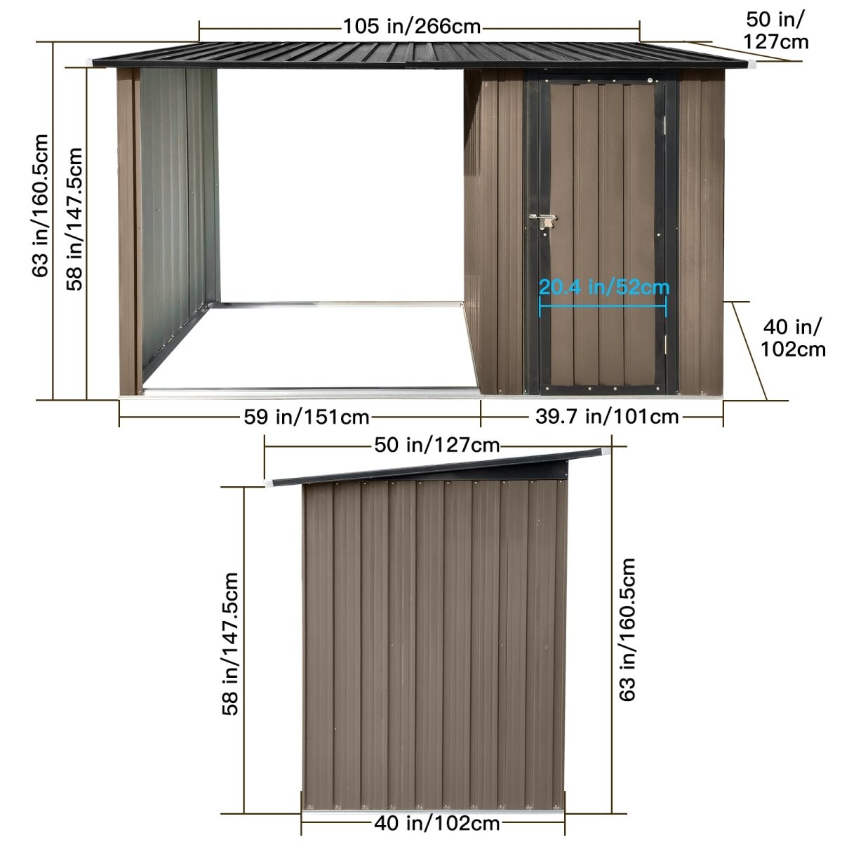 Outdoor Metal Firewood Rack and Storage Shed, Brown and Black,Two - in - one function - HomeDIYer