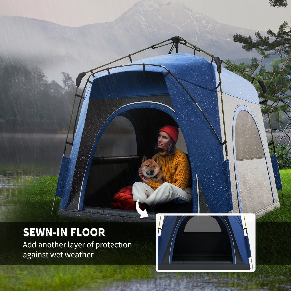 Camping Tents 4 Person Pop Up Tent Quick Setup Automatic Hydraulic Family Travel Tent w/ Windows, Doors Carry Bag Included, Blue - HomeDIYer
