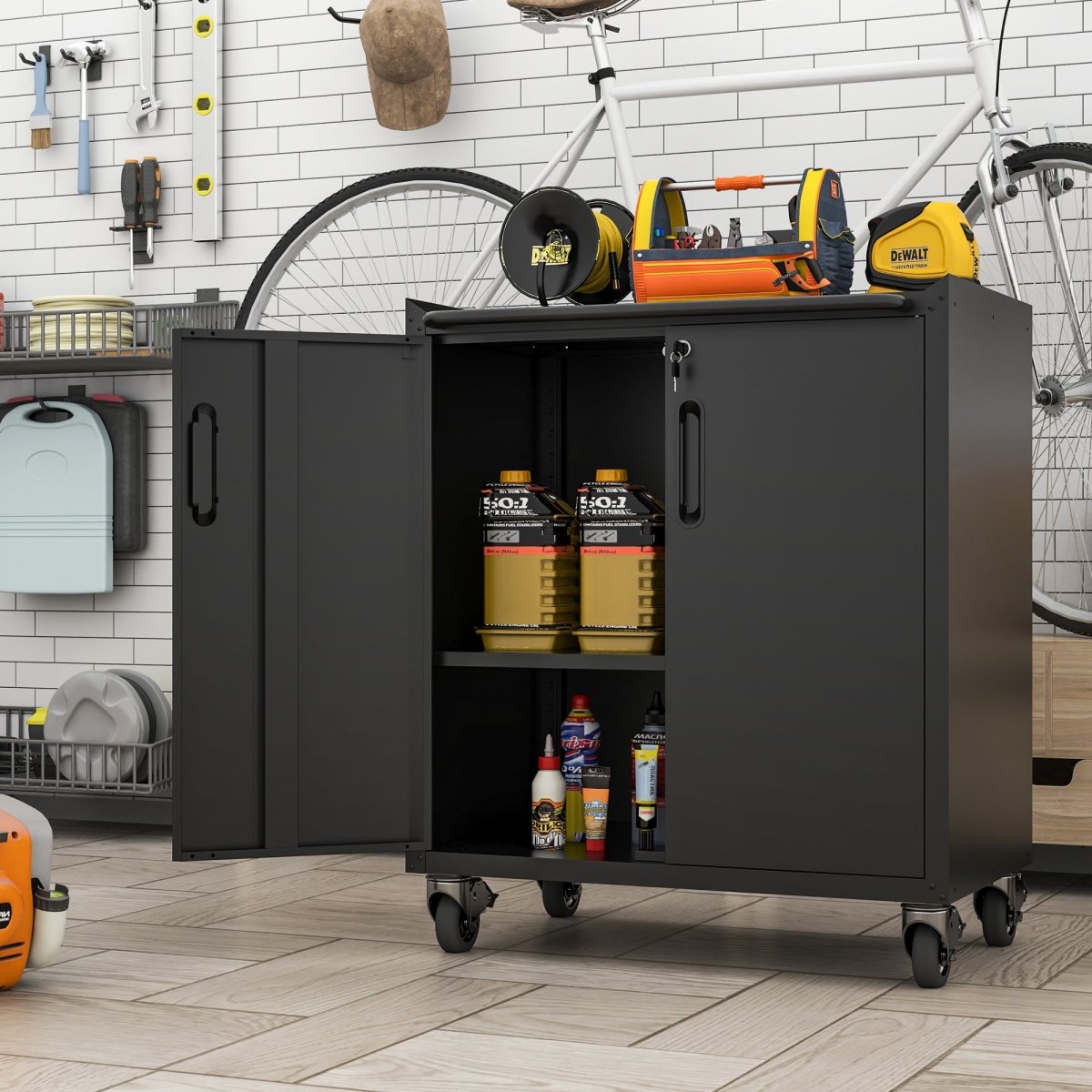 Heavy - Duty Metal Garage Storage Cabinet with Wheels - Sturdy and Durable Tool Storage Cabinet for Garage, Office, and Home Organizer Solutions - HomeDIYer