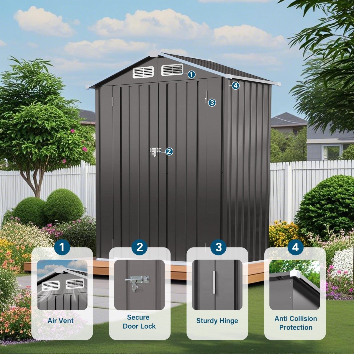 5X3 FT Metal Outdoor Storage Shed, Tool Shed with Pitched RoofWaterproof, Lockable DoorCompact Metal Tool Shed for Garden, Backyard, Patio, Everyday Sundries and Bike Storage, Gray - HomeDIYer