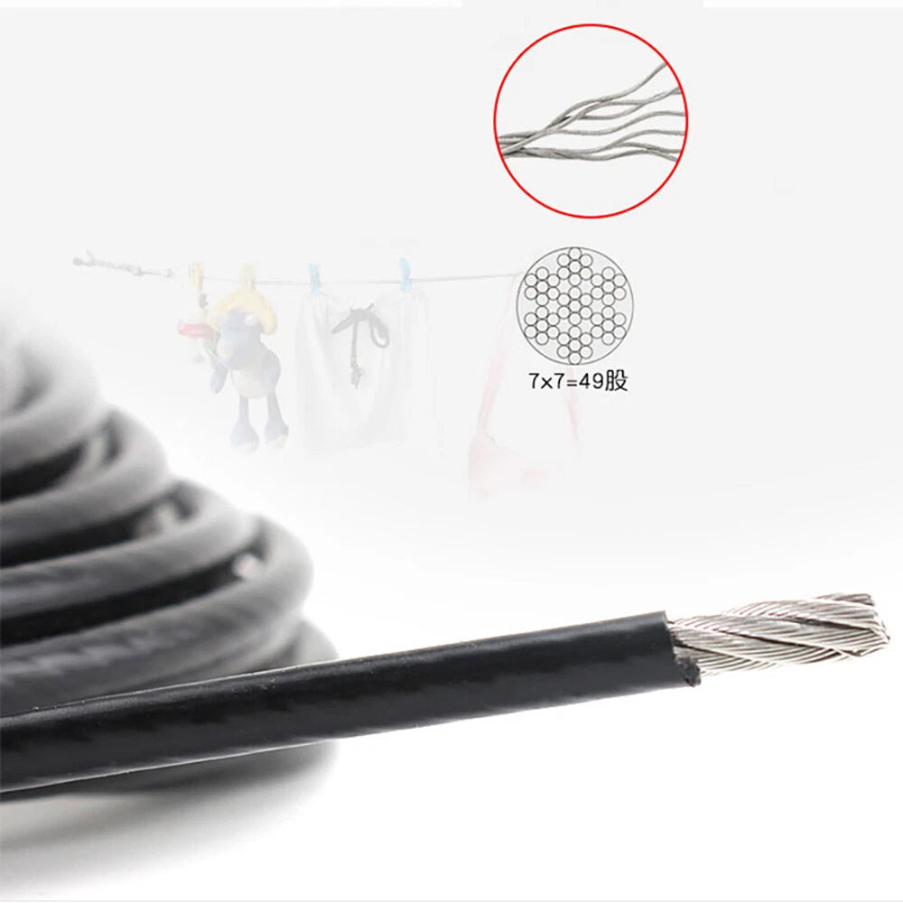 304 Stainless Steel Wire Rope Metal Cable Rigging Black PVC Plastic Coated 1-6mm