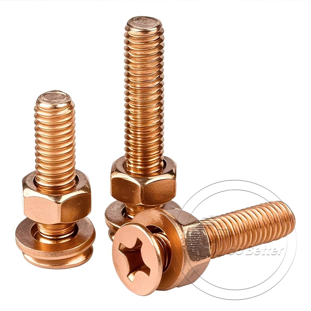 T2 Copper Pozi Countersunk Machine Screws with Flat Washer & Nut | M3–M10 - HomeDIYer