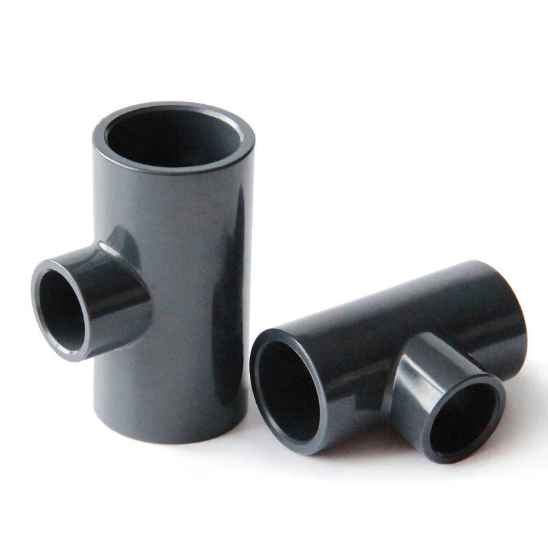 Reducing Tee Connectors PVC Plastic Pipe Fittings Connector ID 20-90mm Dark Grey