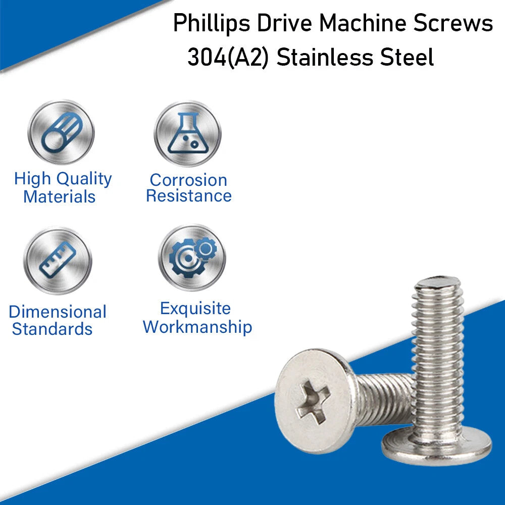 M2–M8 Phillips Flat Head Machine Screws – A2 Stainless Steel for Laptop & Notebook Repair (2–50mm Lengths)
