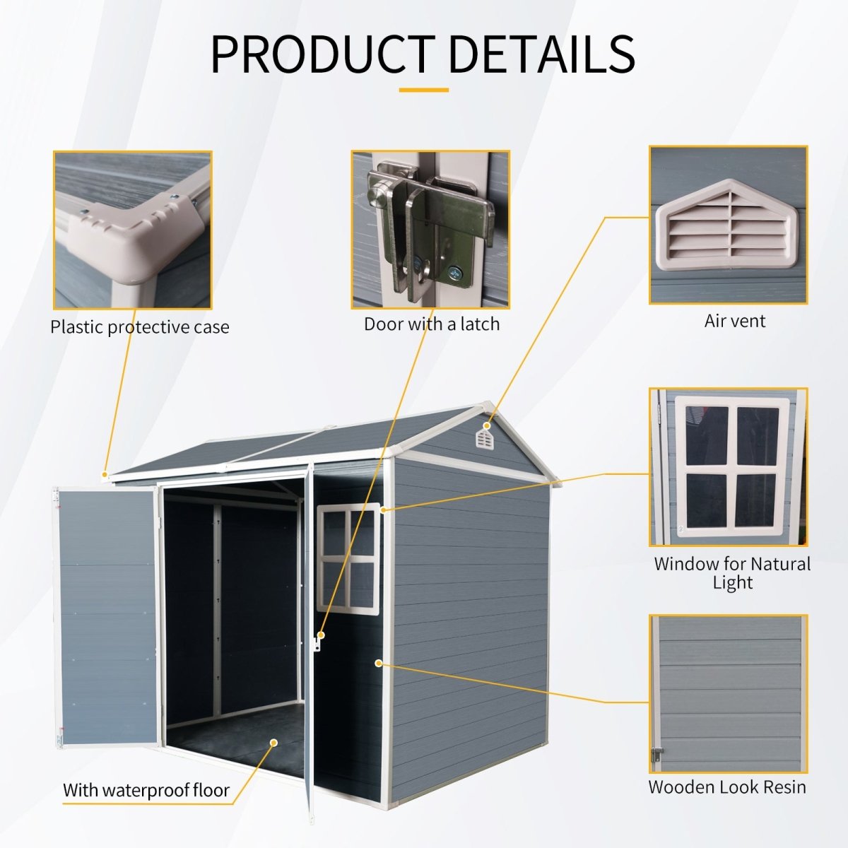 8 x 6 ft Resin Outdoor Storage Shed Waterproof Shed with Floor & Two Windows & Lockable Door, Tool Shed for Garden, Patio, Backyard,Gray - HomeDIYer