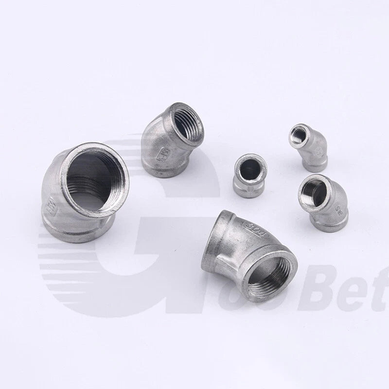 Stainless Steel 45° Elbow BSP Female Threaded Pipe Fitting — 304 SS, 1/8" to 2" (DN6–DN50)