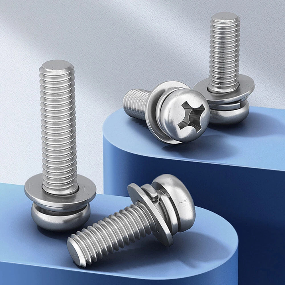 M2–M10 Phillips Pan Head Sems Screws – 304 Stainless Steel with Pre‑Assembled Spring & Flat Washers