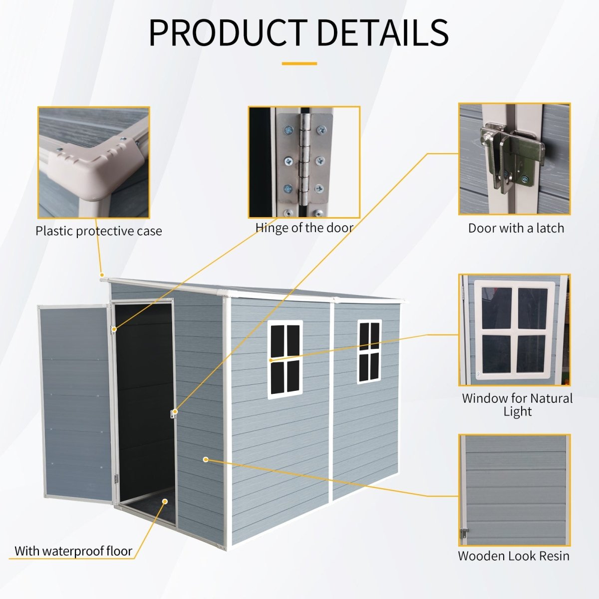 4x8ft Outdoor Storage Shed with Floor Resin shed with Two - Window, Waterproof ,Lockable Doors for Patio,Yard,Lawn - Gray - HomeDIYer