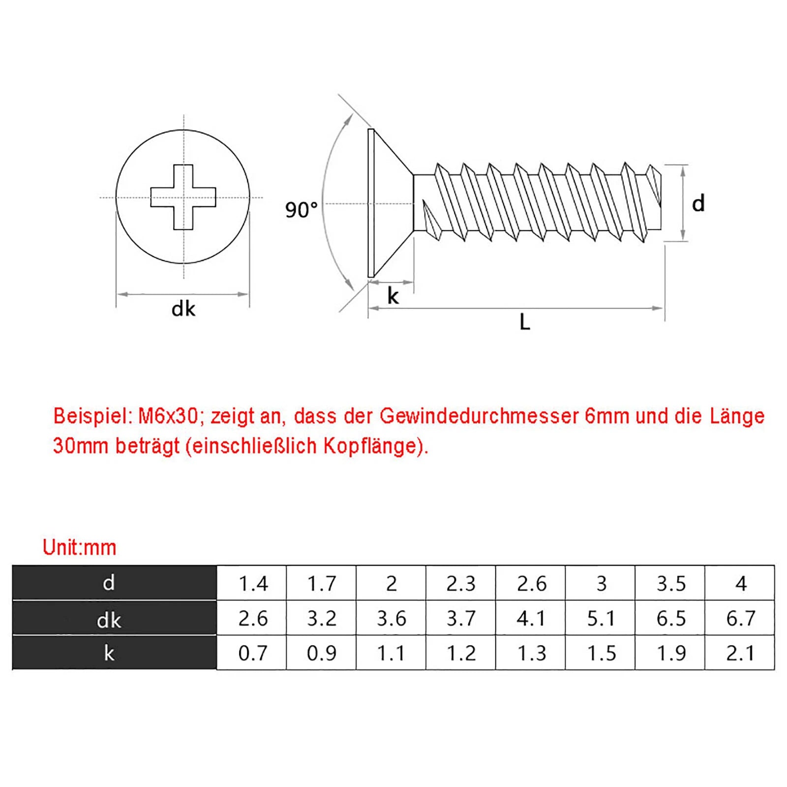 M1 M1.2 M1.4 M1.7 M2 M2.3 M2.6 M3 M3.5 M4 Flat Head Self Tapping Screws Flat Tail – Nickel Plated Steel