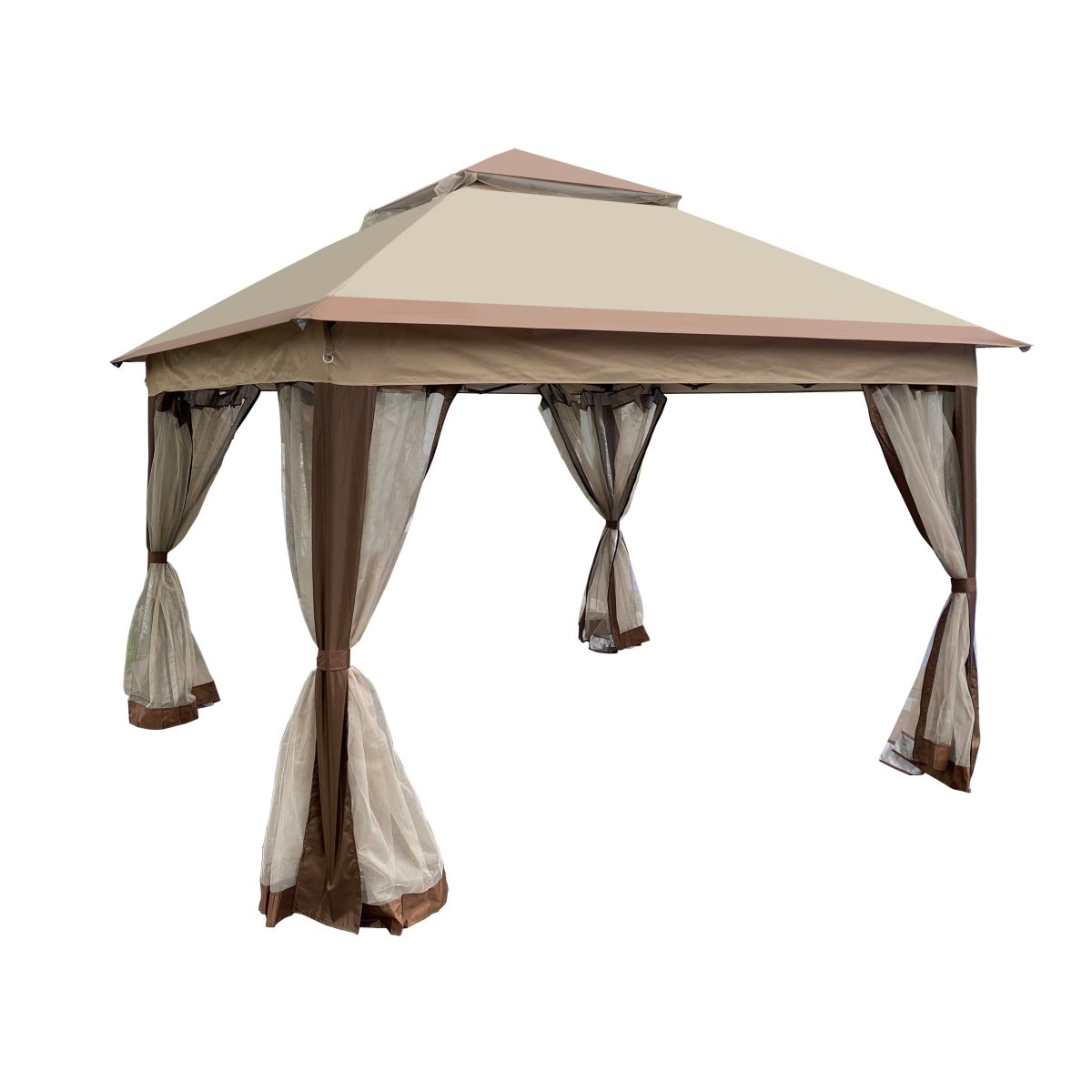 Outdoor 11x 11Ft Pop Up Gazebo Canopy With Removable Zipper Netting,2 - Tier Soft Top Event Tent,Suitable For Patio Backyard Garden Camping Area,Coffee - HomeDIYer