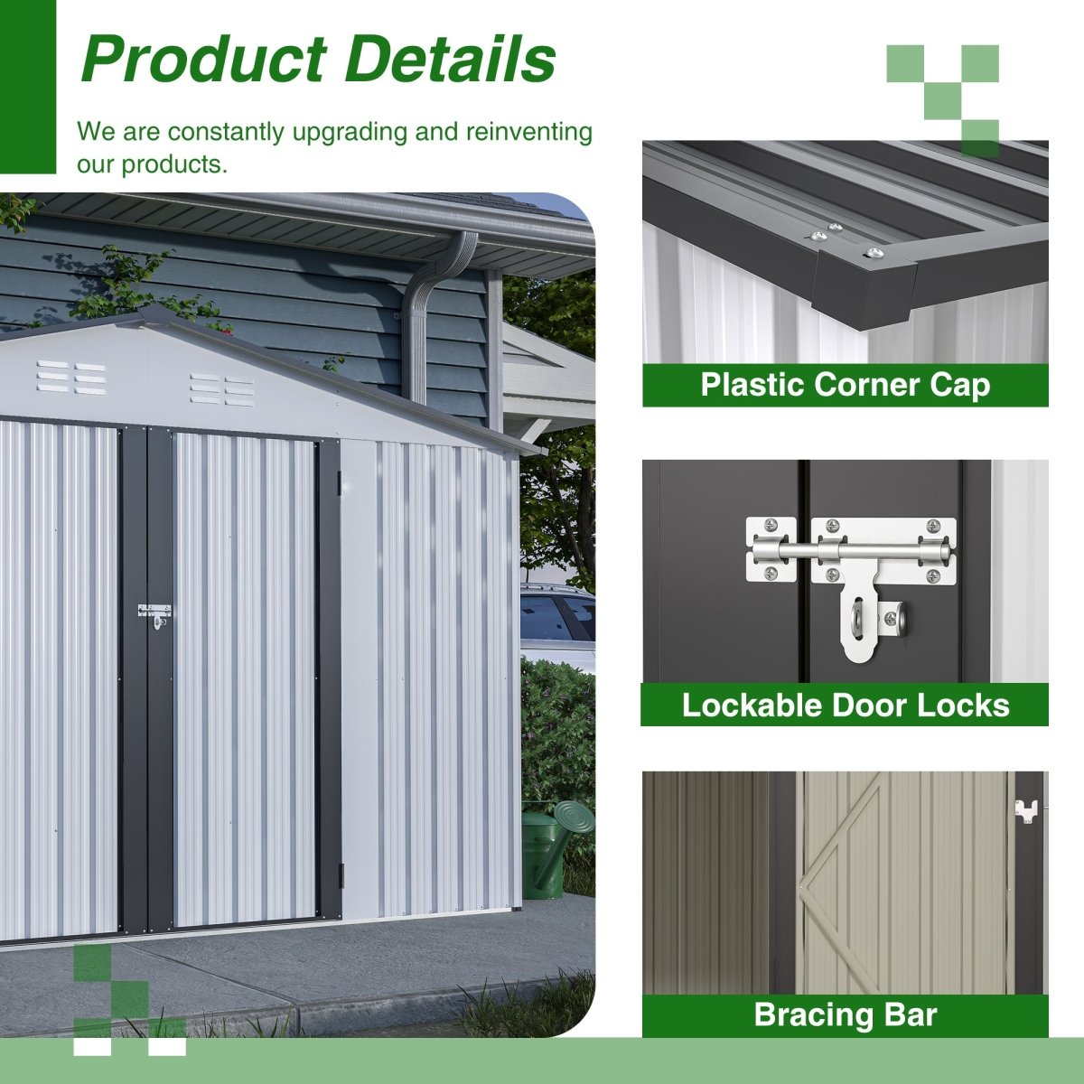 10X8 FT Outdoor Storage Shed, All Weather Metal Sheds with Lockable Doors, Tool Shed for Garden, Patio, Backyard, Lawn, Grey - HomeDIYer