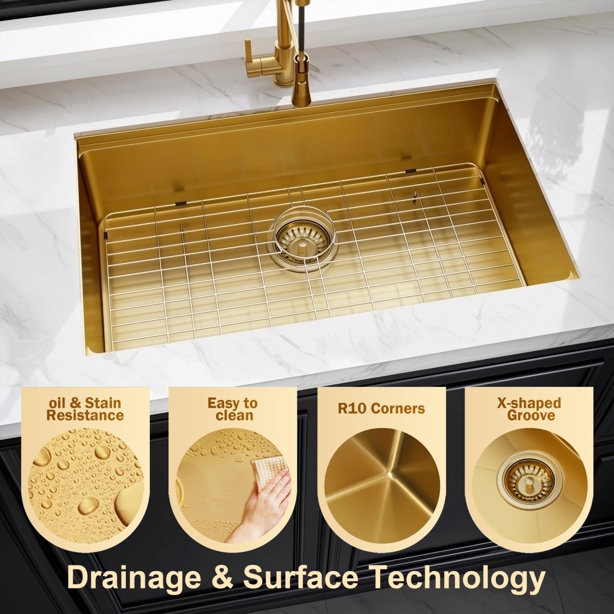 32 Gold Undermount Workstation Kitchen Sink - 32 x 19 Inch 16 Gauge Stainless Steel Undermount Kitchen Sink Handmade R10 Radius 10 Inch Deep Undermount Single Bowl Sink with Custom Accessories - HomeDIYer