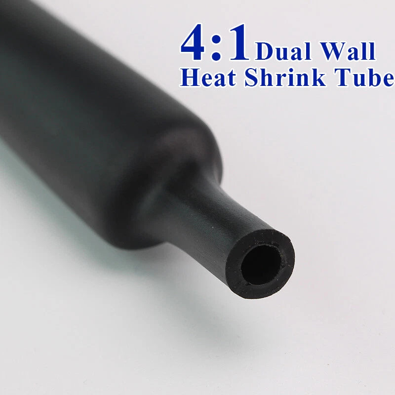 Black Adhesive Heat Shrink Tubing 4:1 Ratio — Waterproof Glue-Lined Sleeving (4mm–40mm)