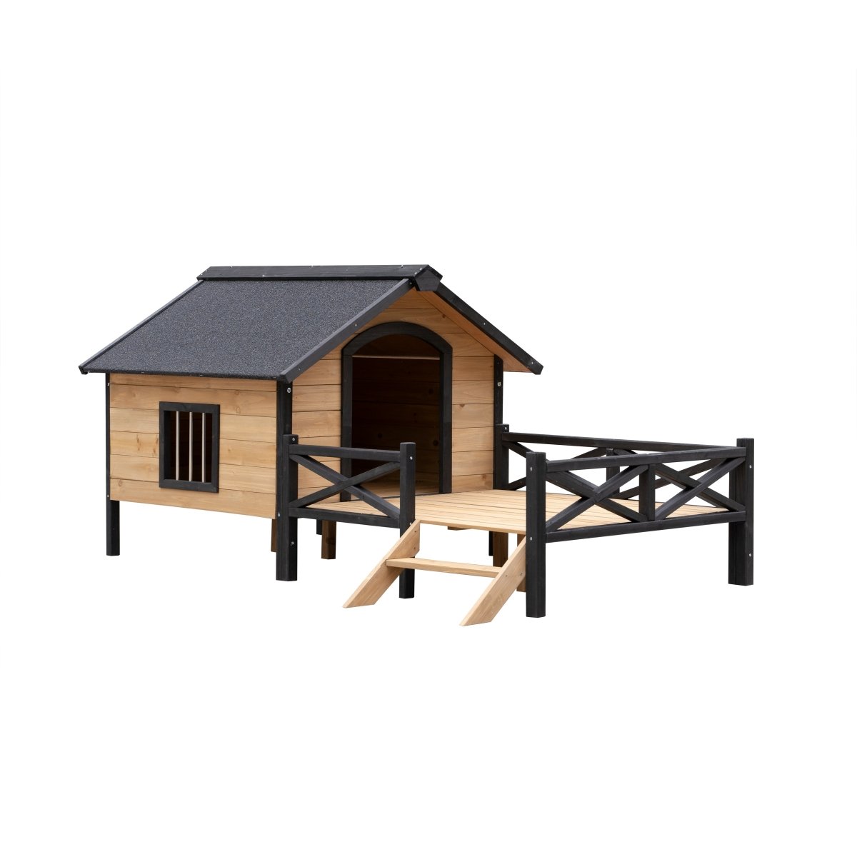 Outdoor Large Wooden Cabin House Style Wooden Dog Kennel with Porch - HomeDIYer
