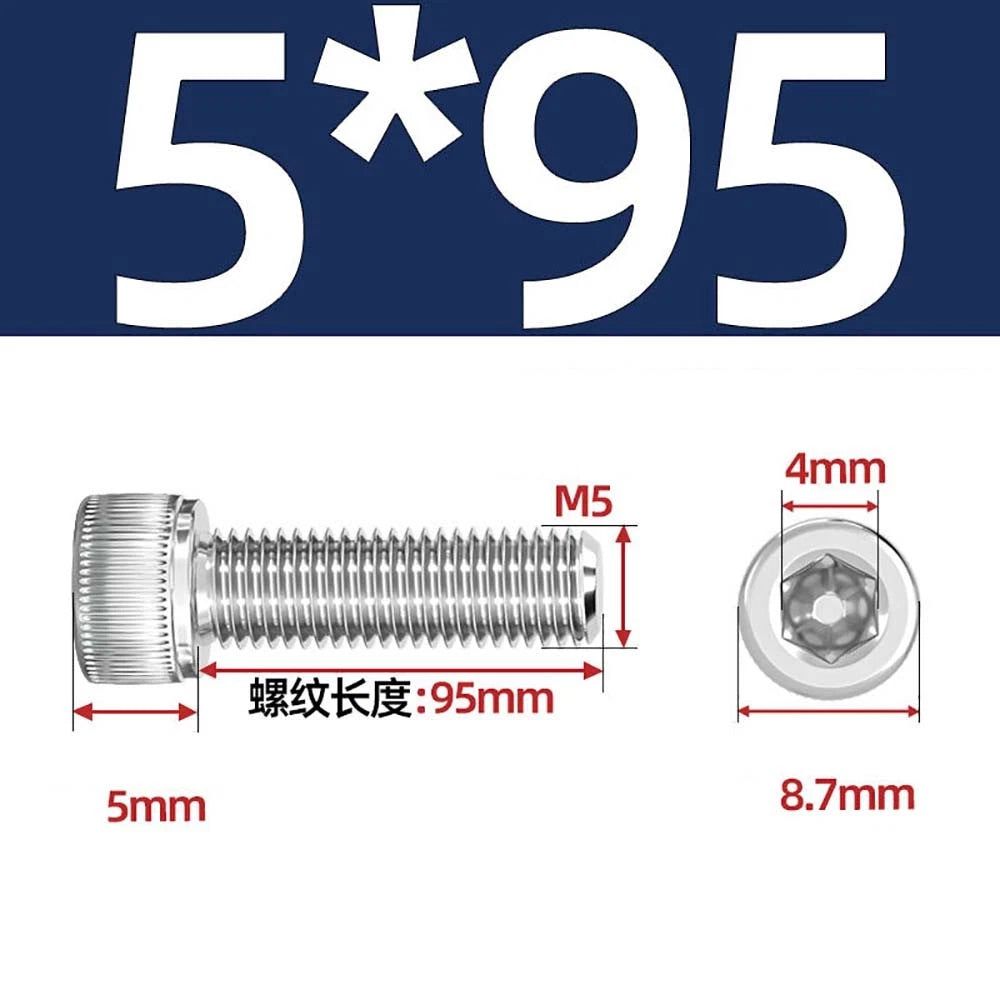 M3 M4 M5 Socket Head Cap Screws – A2 Stainless Steel, High Strength & Corrosion Resistant