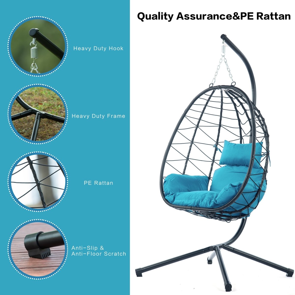 Light Blue Egg Chair with Stand - All - Weather Wicker Hanging Chair - HomeDIYer