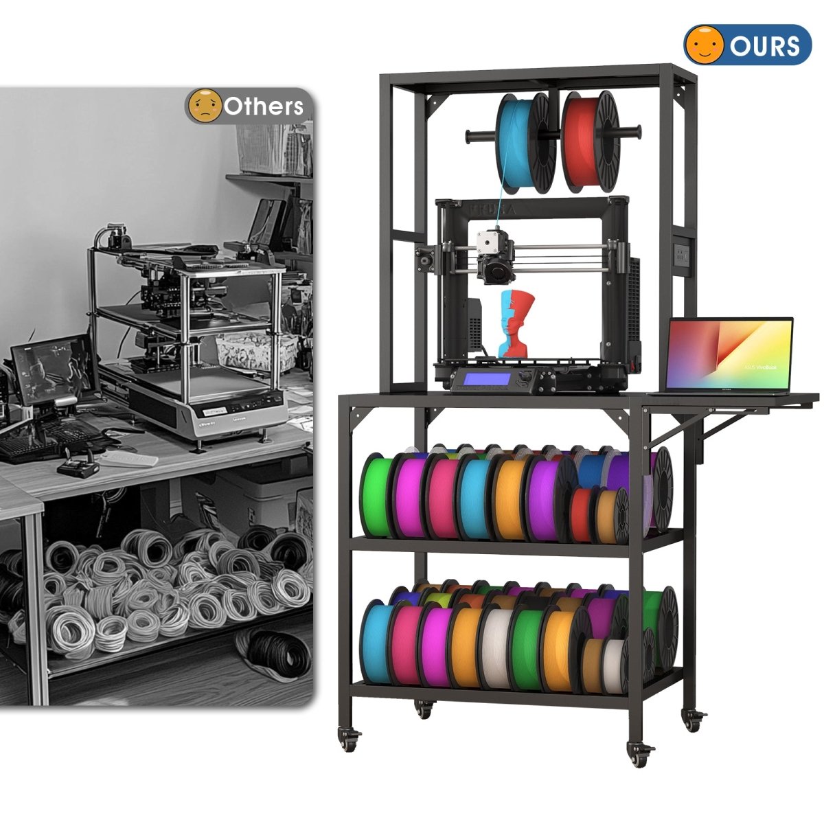 3D Printer Stand, Heavy Duty 3D Printer Table Stand with Filament Storage Rack, T - Shaped Spools Holder Rack with Wheels,3D Printer Workbench for 3D Printing Studio, Home Office Workshop - HomeDIYer
