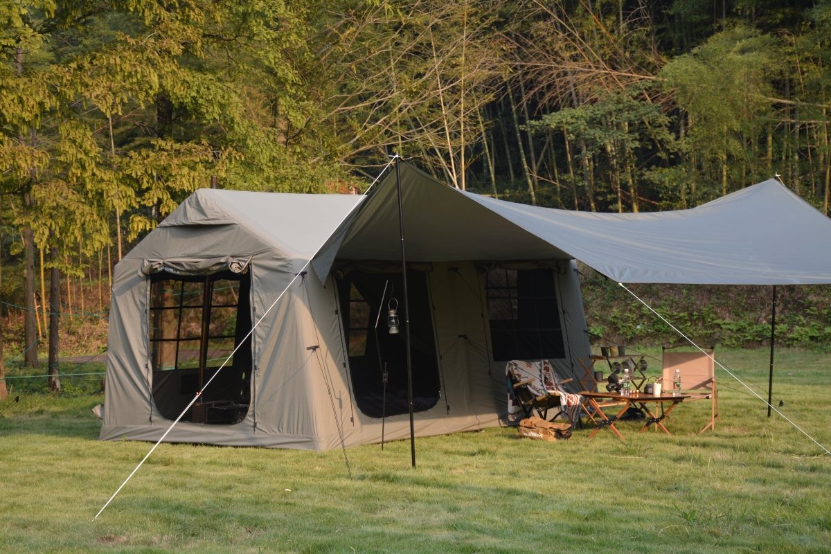 9.8 x13ft with canopy, Inflatable Camping Tents with Hand Pump, Air Glamping Tents, Easy Setup Waterproof and Windproof Blow up Tent Army Green - HomeDIYer