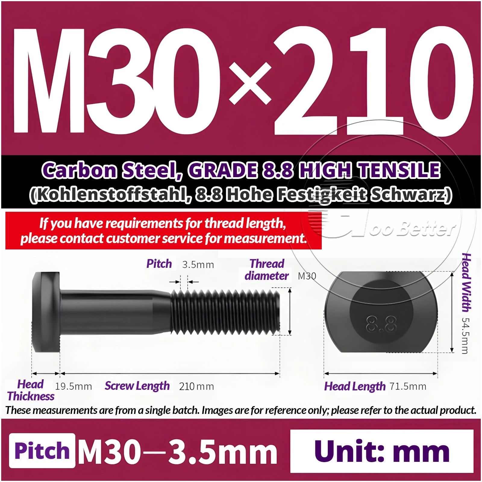 T-Slot Bolts M22 - M42 T Track Bolts 70mm to 500mm Long GRADE 8.8 HIGH TENSILE